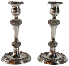A pair of German Silver rounded candlesticks with stylized floral decoration - circa 1838 - (H: