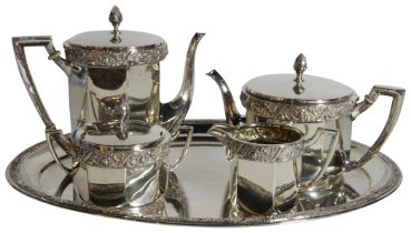 A German silver tea & coffee service with tray. Stamped 800, PROVENANCE: Property of a Gentleman
