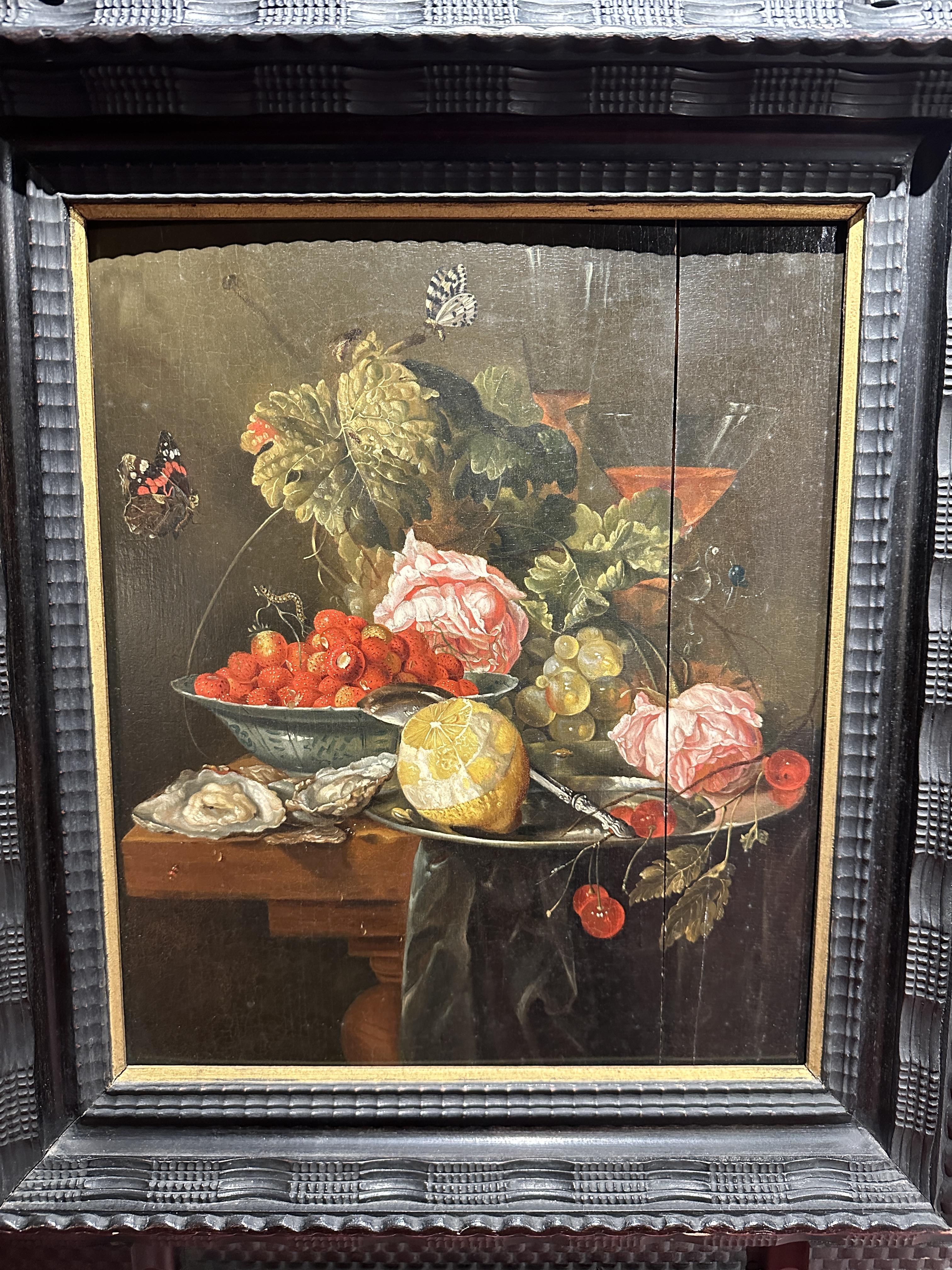Still life of fruit upon a serving table, oil on panel, possibly Italian, possible early 18th - Image 3 of 9