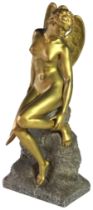 Alfred Boucher (1850 - 1934), 'L' Hirondelle blessee' bronze figurine upon a granite base, (H: 56