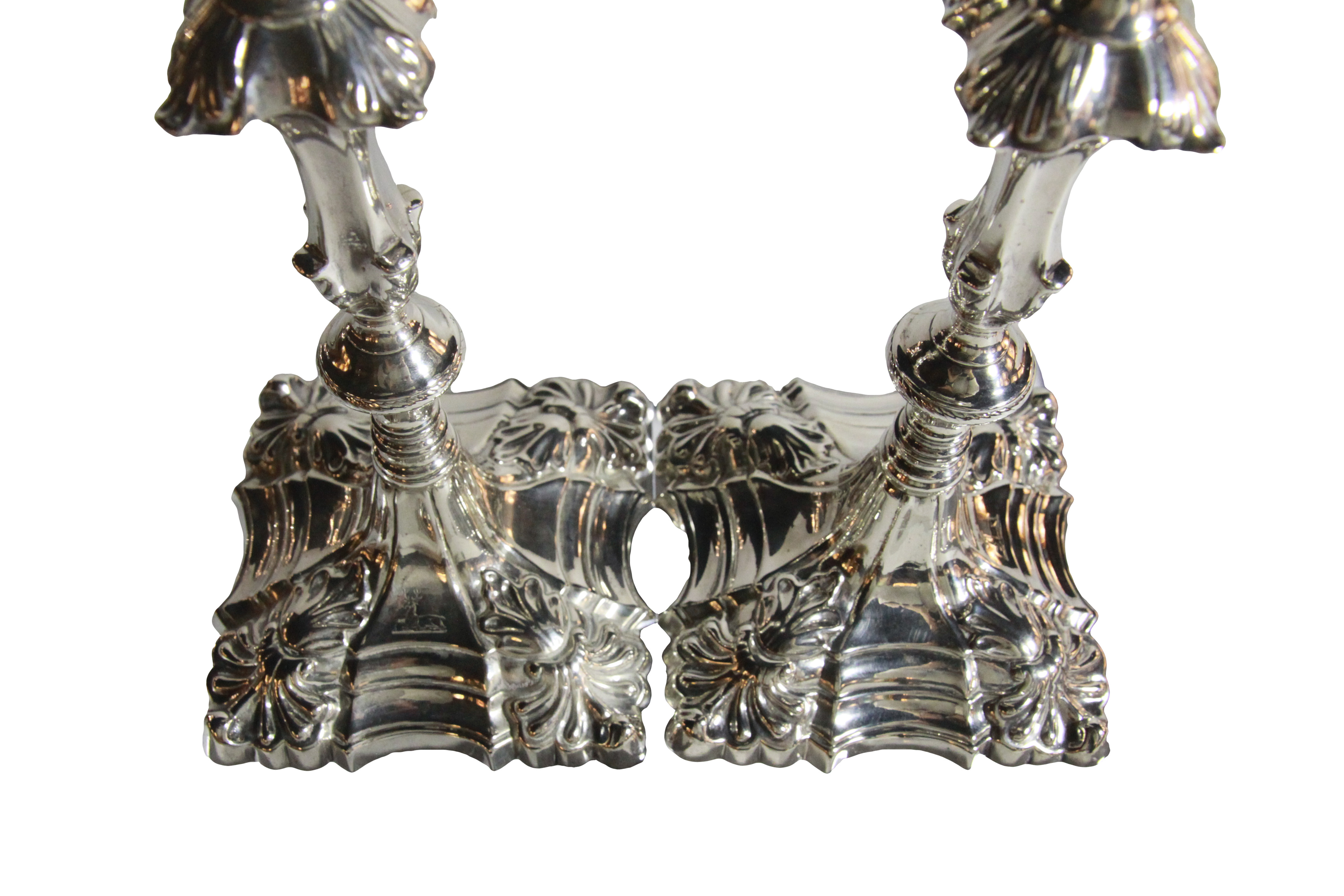 A good pair of George III silver candlesticks, upon shaped square bases, Ebenezer Coker, London - Image 3 of 9