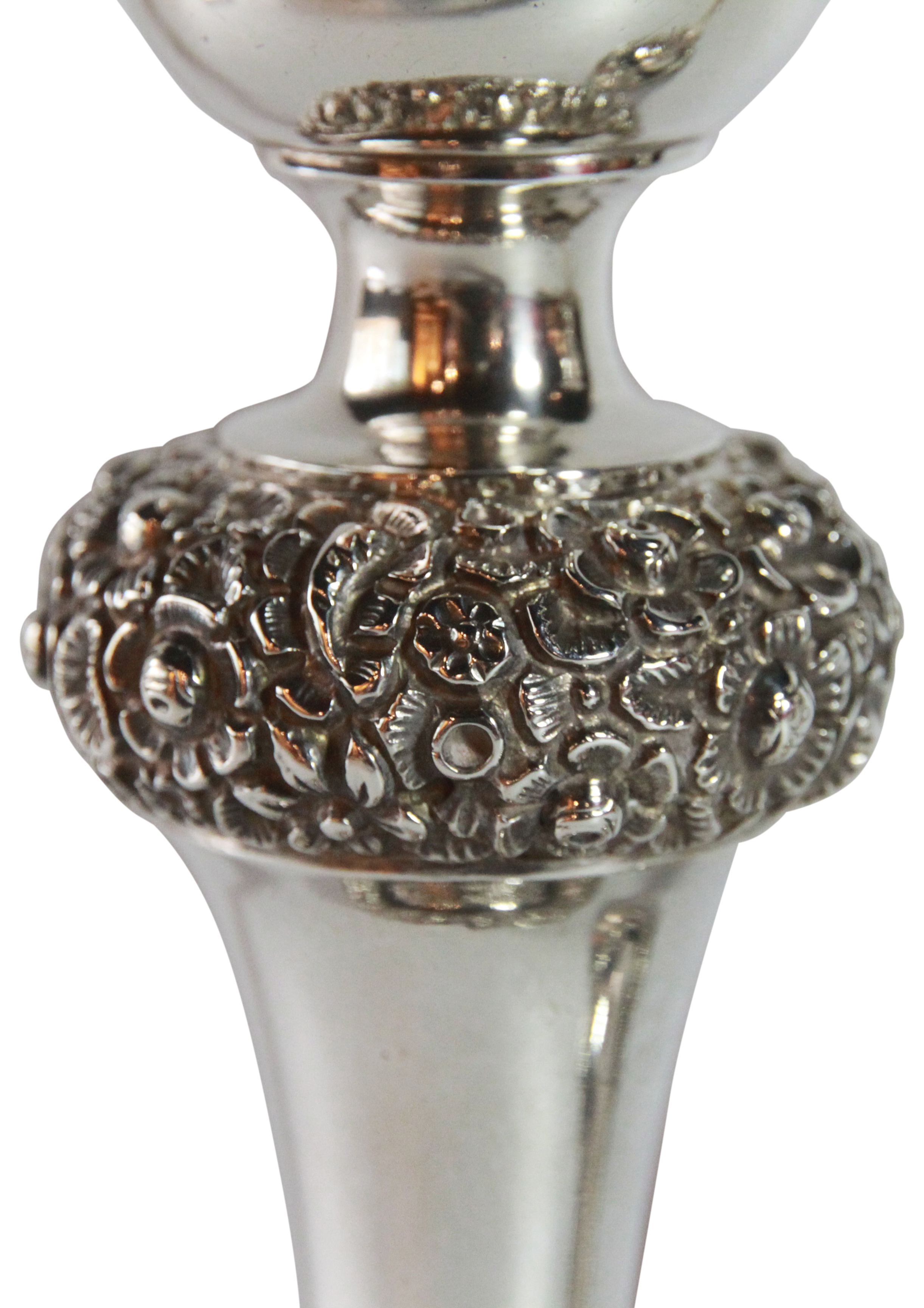 A pair of German Silver rounded candlesticks with stylized floral decoration - circa 1838 - (H: - Image 2 of 5