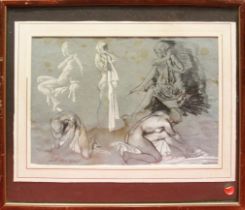 William Russell Flint, A pastel & watercolour study of 5 ladies, signed lower left, (L: 38 cm, W: 26