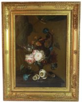 Johann Martin Metz (German)(1717-1790), "Still Life Flowers with Ewer", Oil on canvas, (H: 54cm,