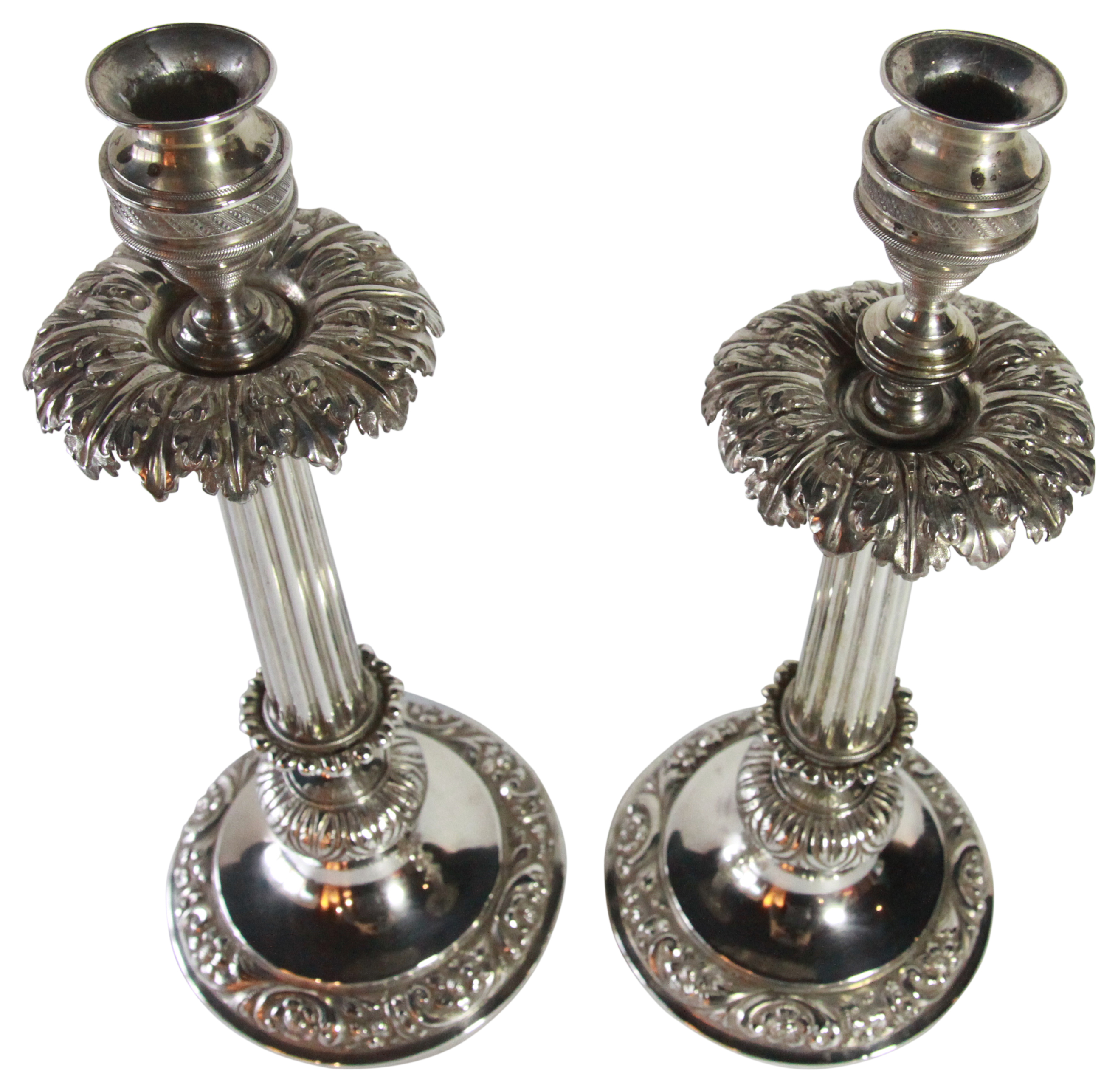 A pair of German silver candlesticks of tapered form upon circular scrolled bases. (H: 34cm), 981 - Image 2 of 4