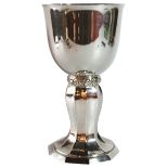 A large silver German chalice with stylized floral column. (H: 28cm), 675 grams , circa 1930's,