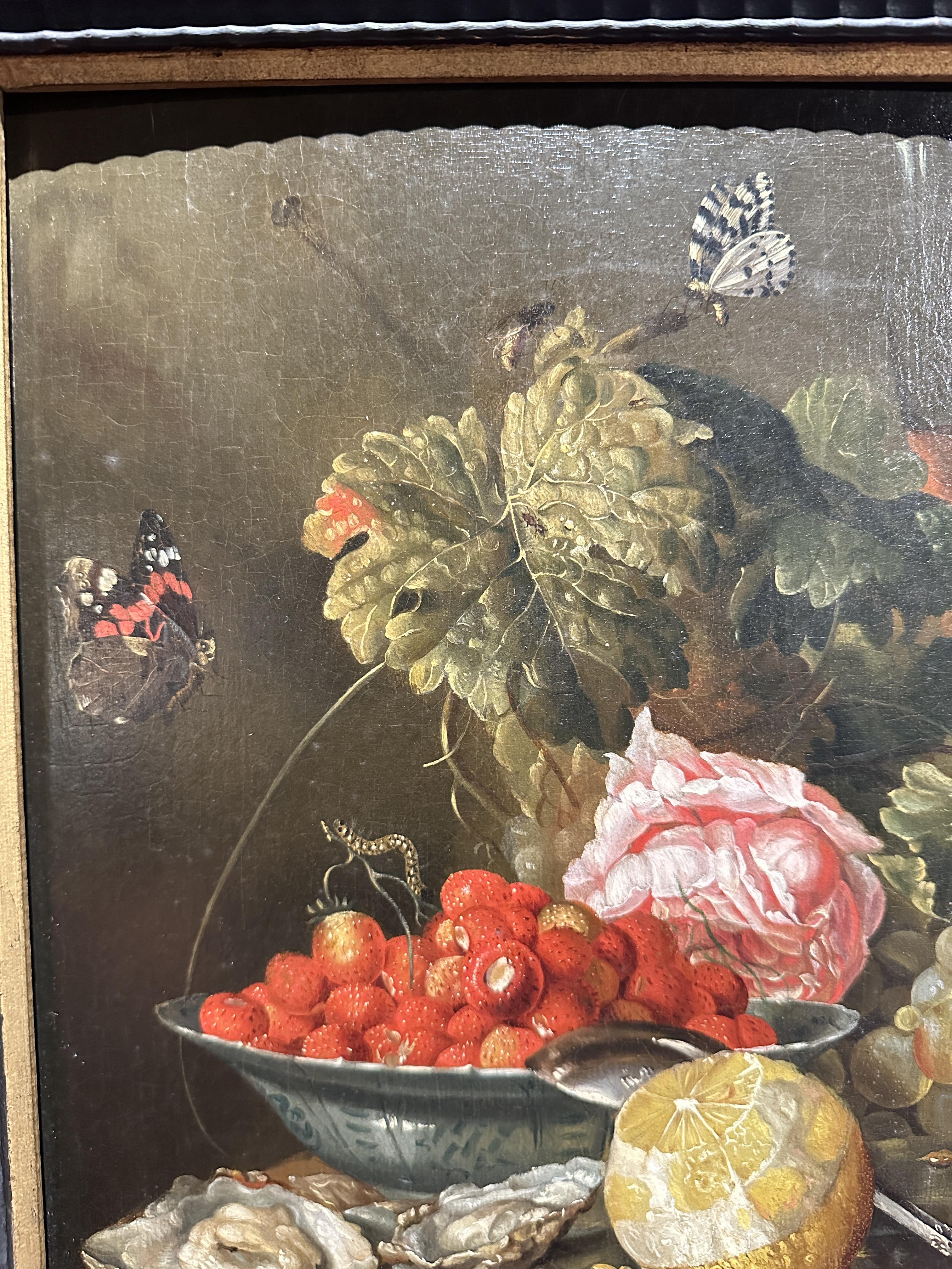 Still life of fruit upon a serving table, oil on panel, possibly Italian, possible early 18th - Image 7 of 9