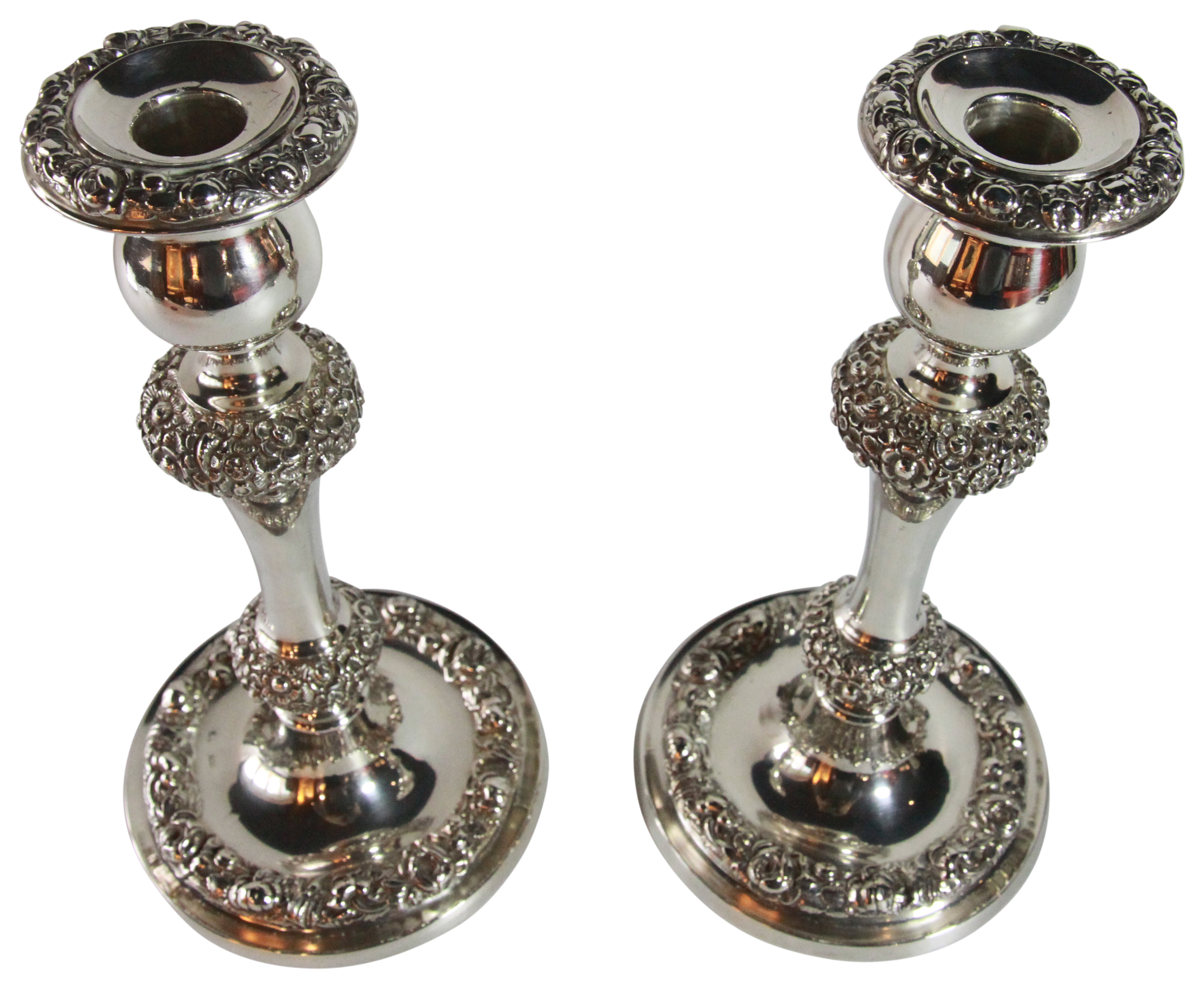 A pair of German Silver rounded candlesticks with stylized floral decoration - circa 1838 - (H: - Image 3 of 5