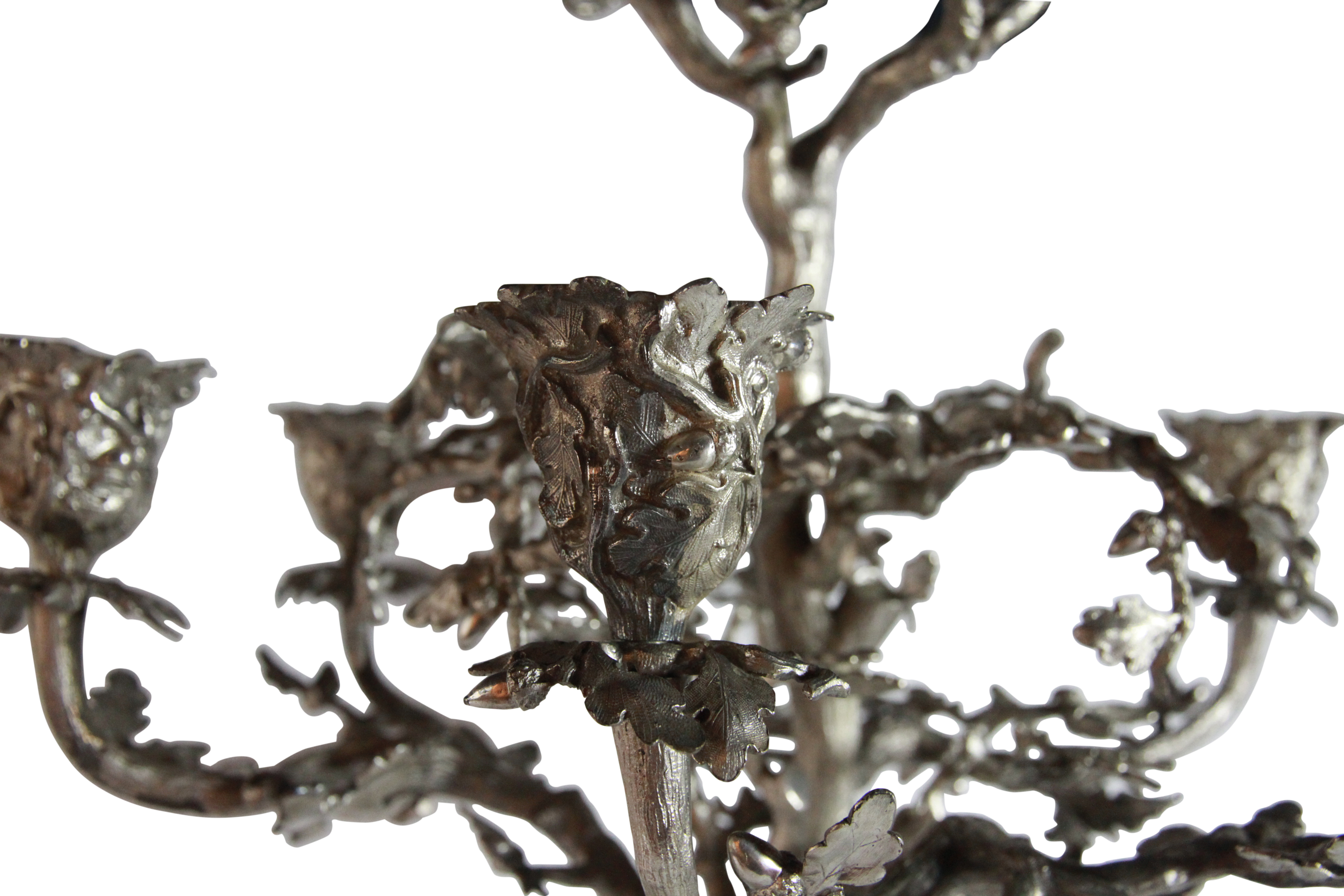 A massive six light silver candelabrum in the form of an oak tree with vase type sockets & 2 - Image 3 of 5