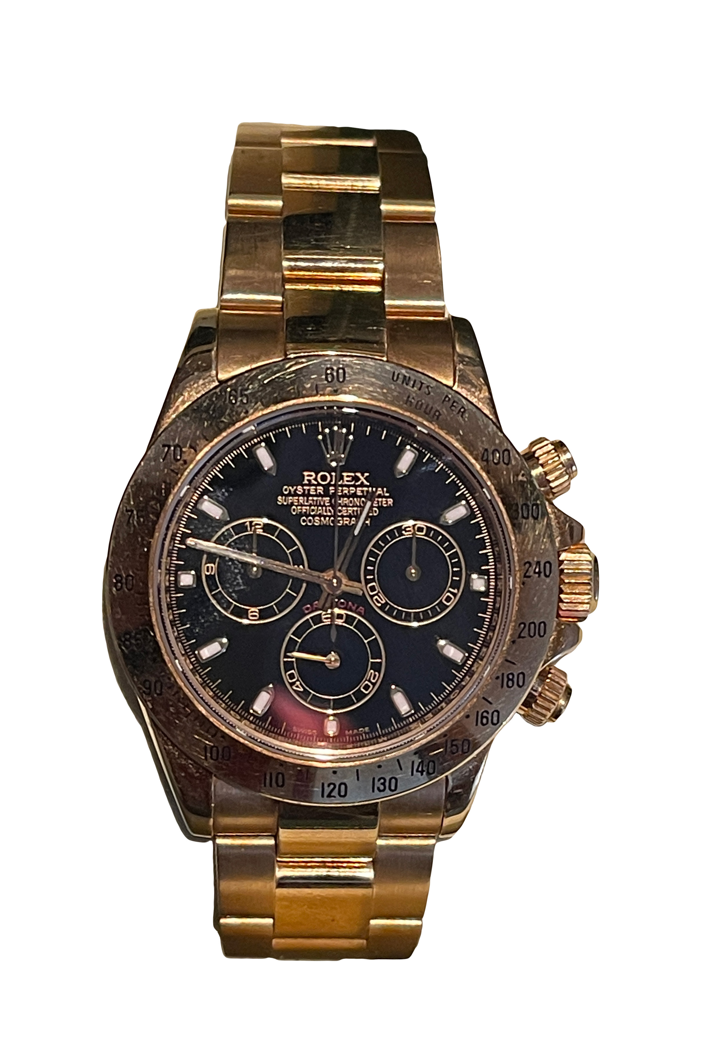 Rolex, Year 2010, #116528 40mm, Movement AUTOMATIC Chronograph, Model: Daytona Yellow Gold, Black