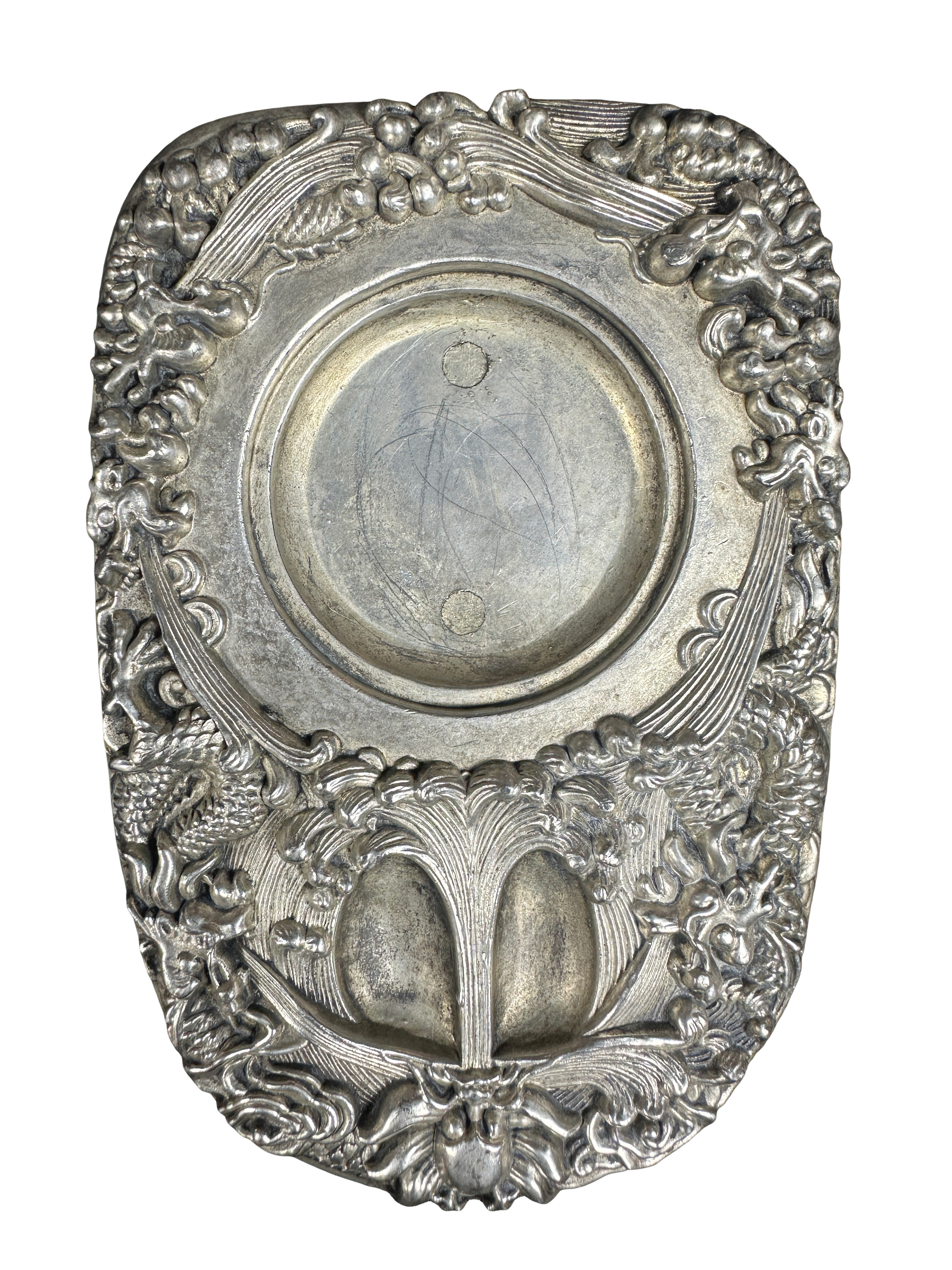 An unusual silver-plated Chinese ink holder, decorated with dragons amongst foliage, (L: 15 cm) & - Image 2 of 6