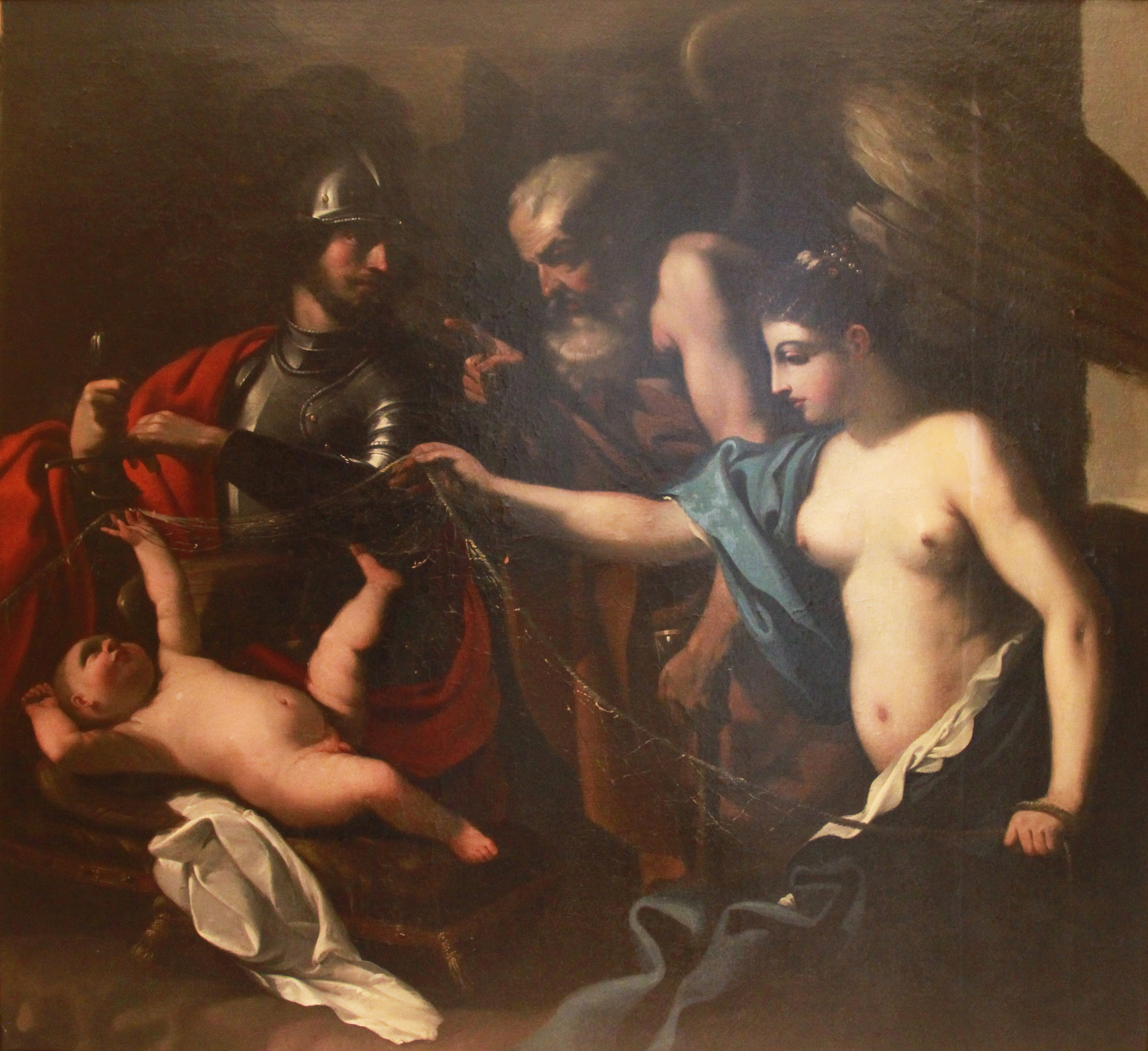Mars, Venus, and Chronos with Cupid Circle of Baltista Barberi - Oil on Canvas, (canvas: H: 132cm, - Image 5 of 6