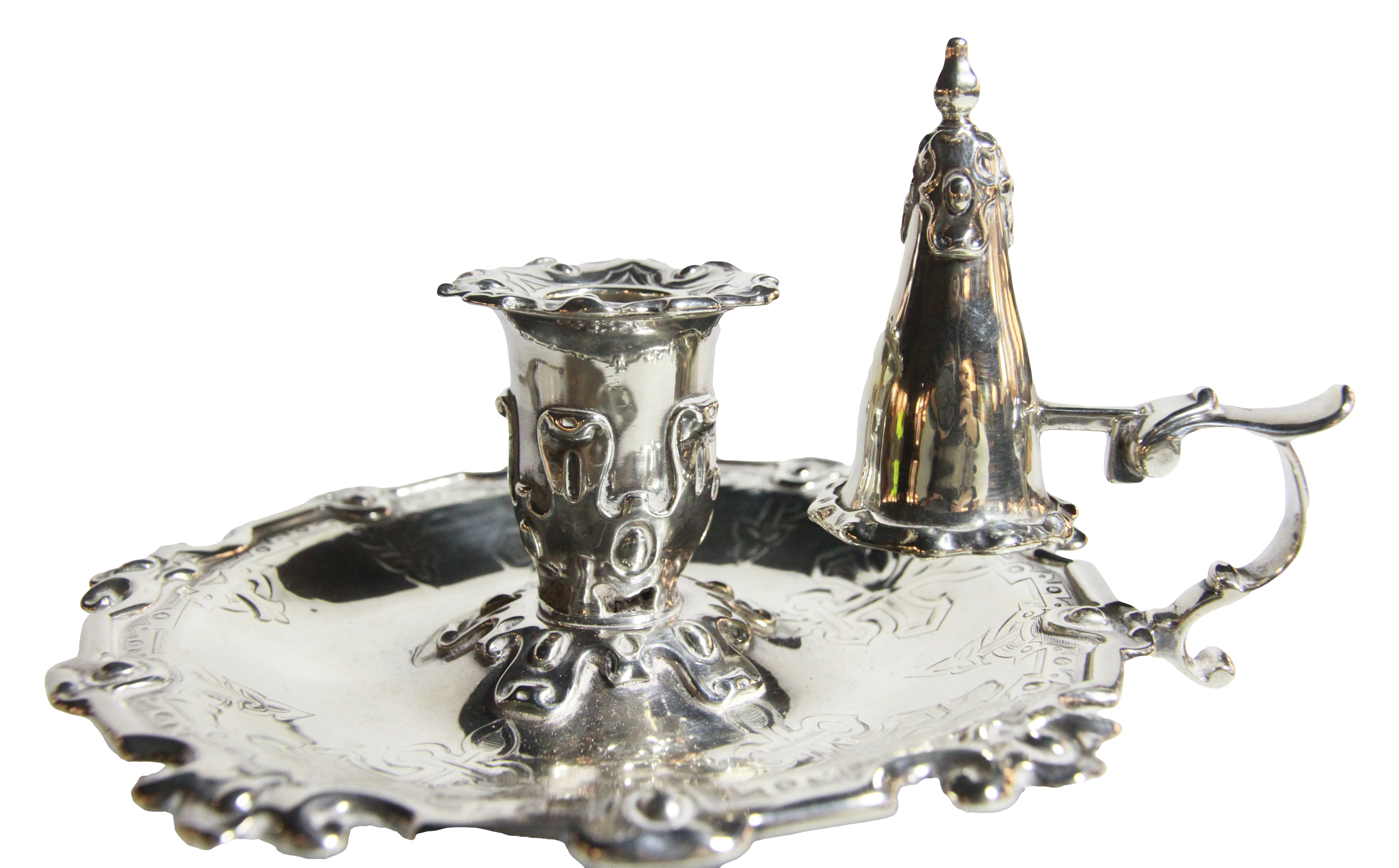 A good silver chamber candlestick & snuffer of unusual design, London 1845, Charles Fox, (Diameter - Image 3 of 6