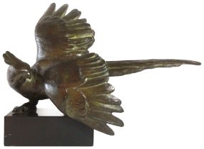 A large painted bronze of an eagle upon a marble plinth, (L: 40 cm), plinth signed 'Kelety',