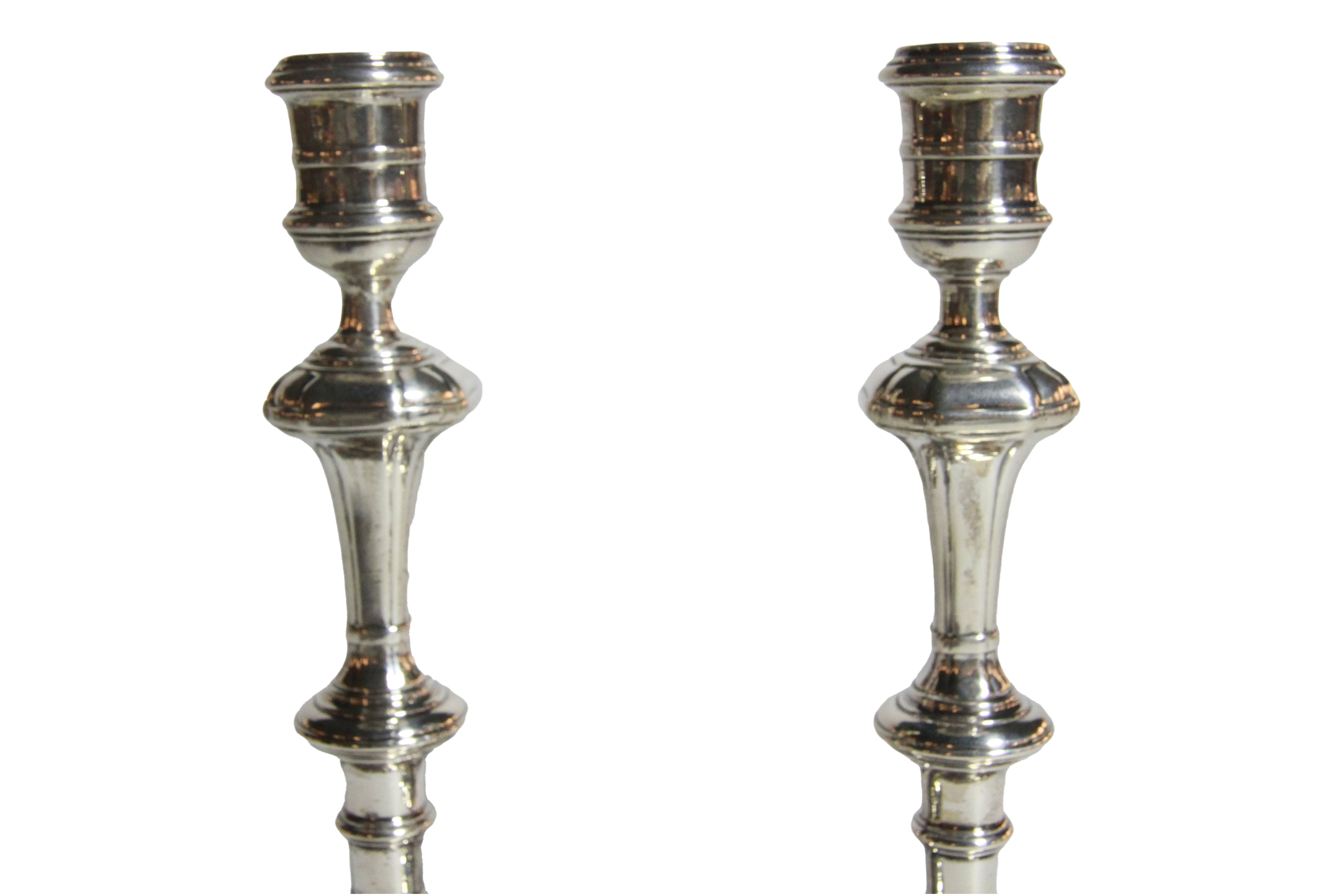 A fine & rare pair of 18th century Guernsey silver George II candlesticks, Henry Guillame - Image 3 of 6