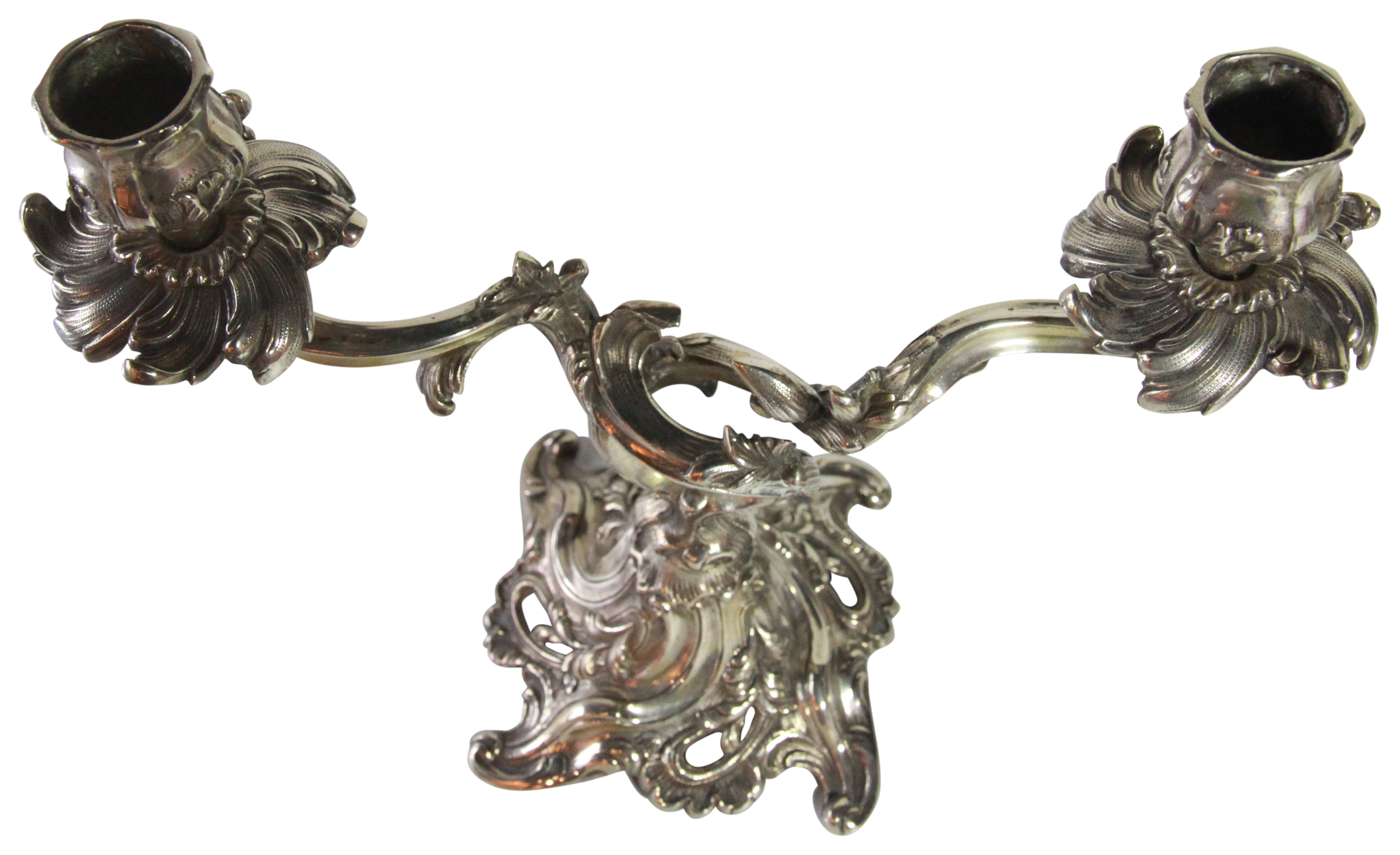 A rococo style silver candelabrum - German 1880. (H: 26cm) (1156 grams), PROVENANCE: Property of a - Image 4 of 5