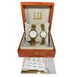 A pair of 18ct gold, gents & ladies, Dunhill Wristwatches with white dials & date appature with gate
