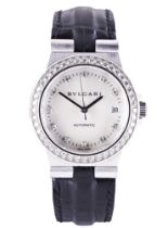 BULGARI REF: L5306: AN 18 CARAT WHITE GOLD DIAMOND SET WRISTWATCH AND SERIAL NUMBER LCW35G mother of