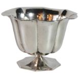 A German silver scalloped shaped bowl upon an octagonal base. 754 grams - (18cm Diameter)