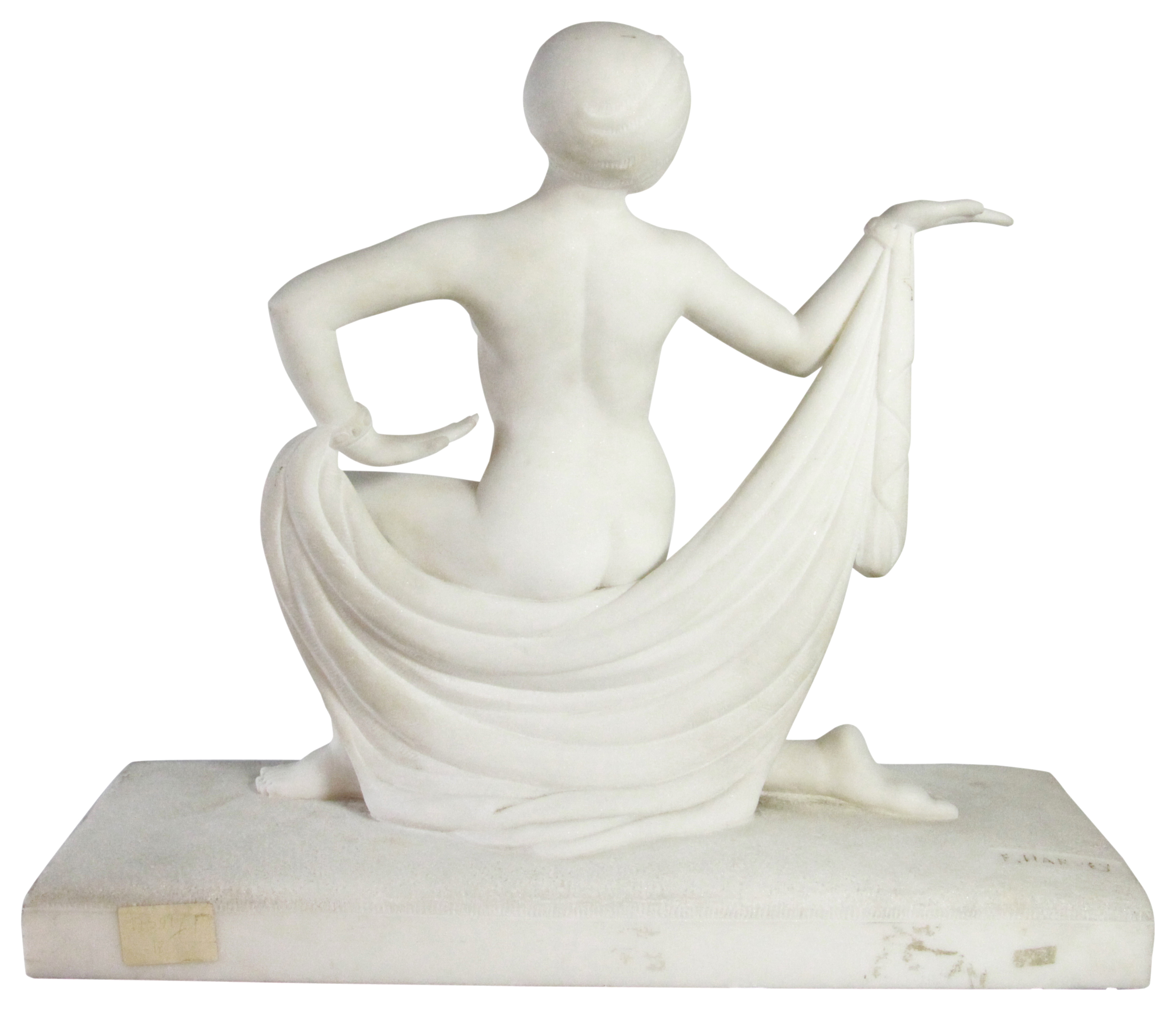 Marble sculpture Danseuse The ballerina signed on base 'F. Harveyu'- (L: 46cm, W: 16cm, H: 39cm), - Image 3 of 3