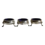 A set of 3 silver salts & liners, Thomas Street in London, 1808-1809, (2.9 oz)