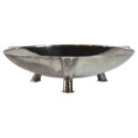 By Hugo Bohm a art deco silver arts fruit bowl upon 3 stylised feet. (30cm Diameter) (77 grams),