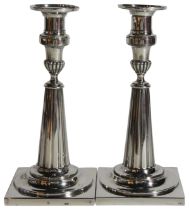 A pair of German Silver candlesticks of round form & column shafts. 1795 - 1797. (614 grams) - Maker