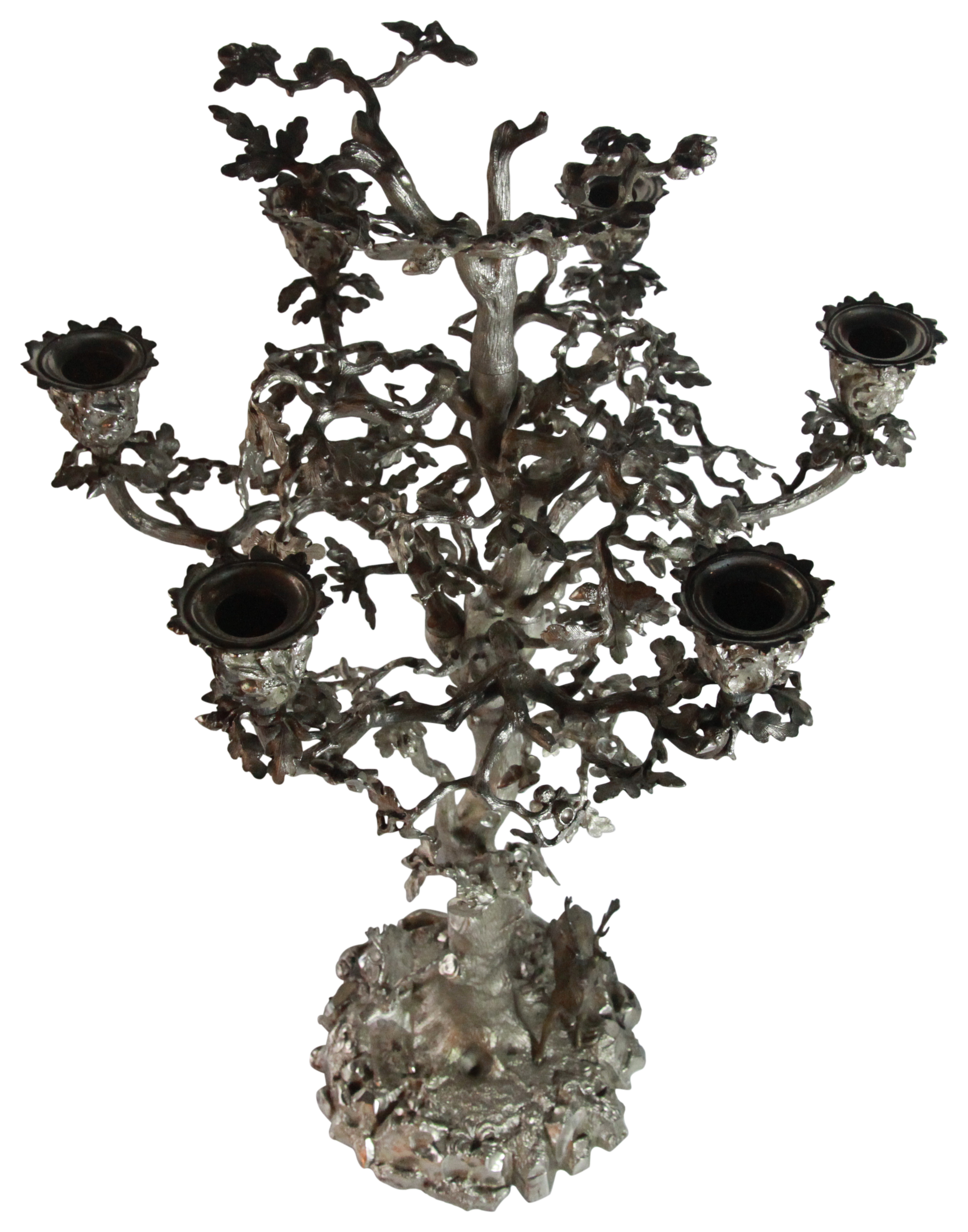A massive six light silver candelabrum in the form of an oak tree with vase type sockets & 2 - Image 5 of 5