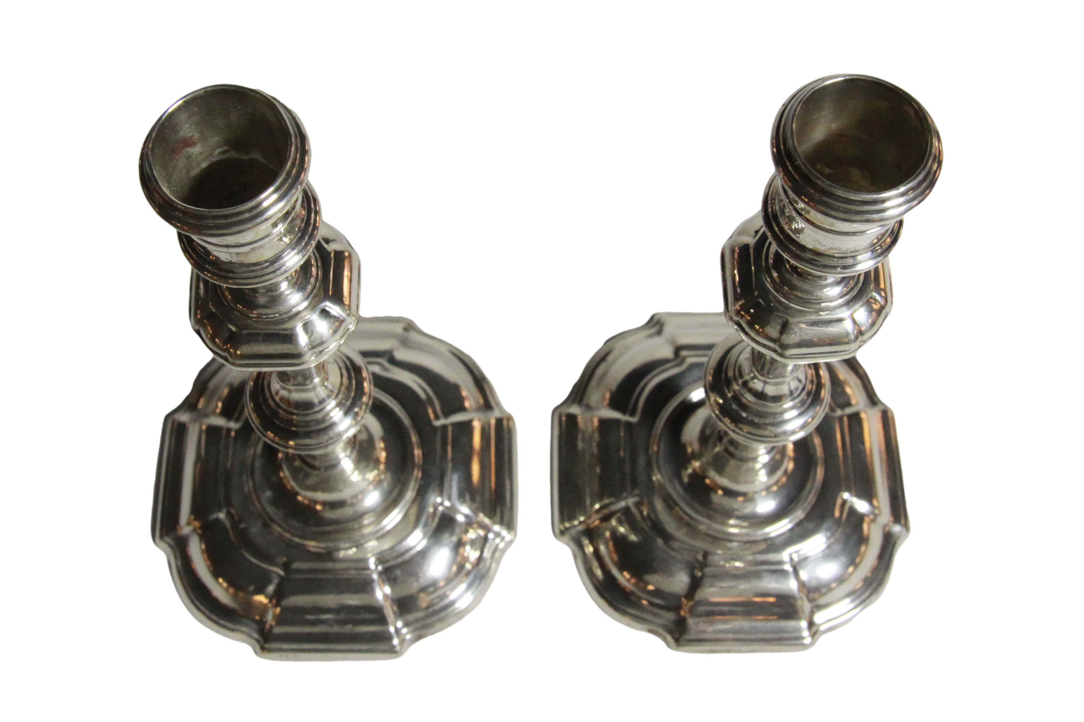 A fine & rare pair of 18th century Guernsey silver George II candlesticks, Henry Guillame - Image 2 of 6
