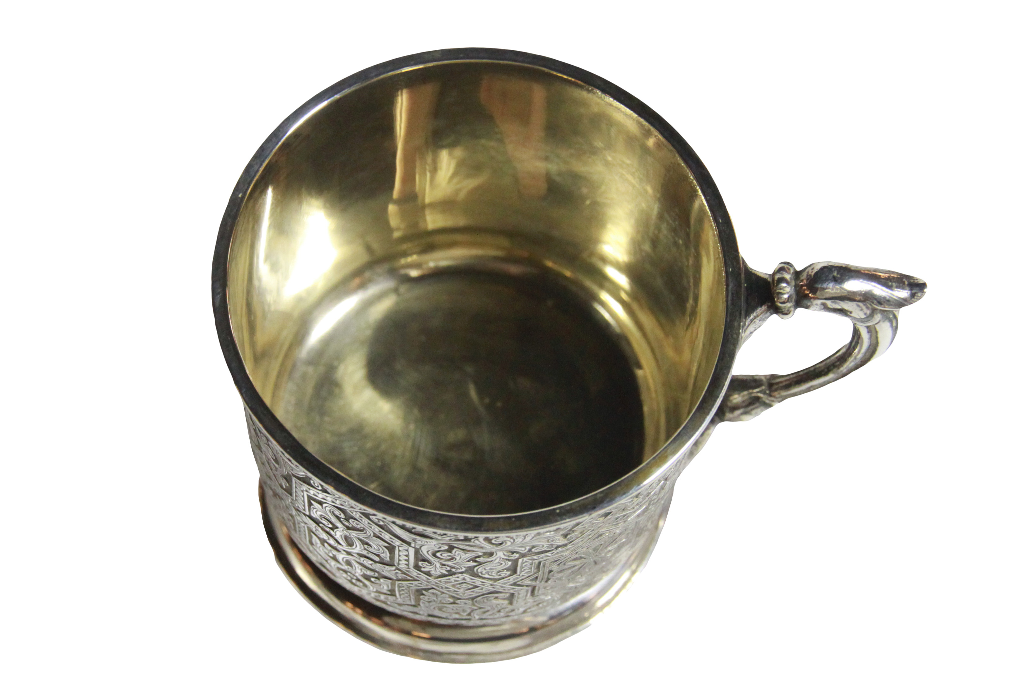 A good Russian silver gilt-lined cup of unusual geometric design. Moscow. A. O - 1889, (H: 7 cm, 6 - Image 4 of 6