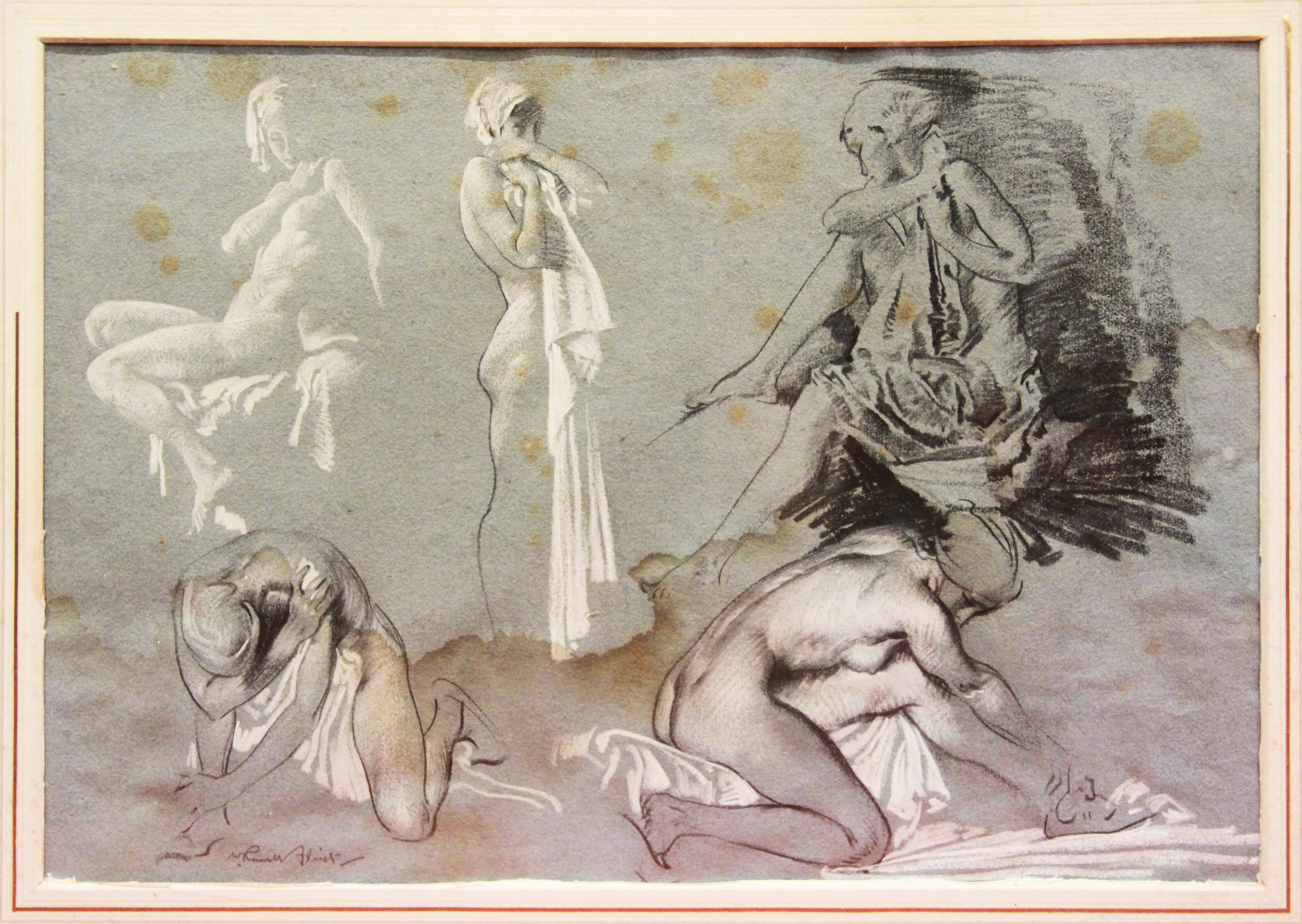 William Russell Flint, A pastel & watercolour study of 5 ladies, signed lower left, (L: 38 cm, W: 26 - Image 2 of 4