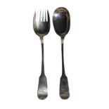 A pair of silver spoon & fork, servers, London 1814, (10 oz)