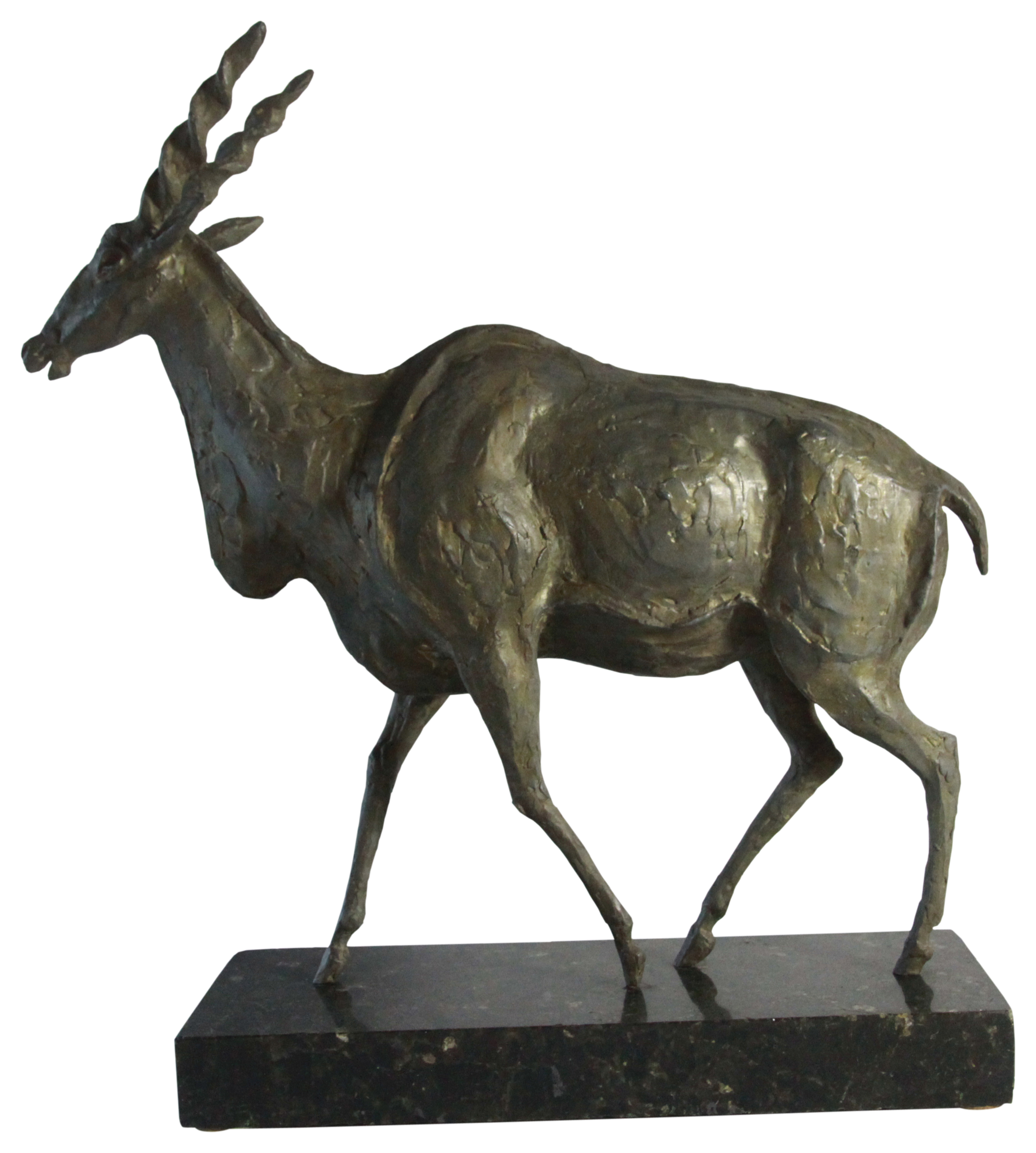 An Art Deco bronze sculpture of an Antelope upon a marble base, (H: 60cm, W: 15.5cm, L: 55cm), - Image 2 of 5