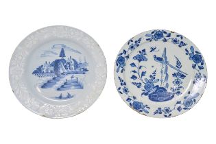 A BIANCO SOPRA BIANCO CHARGER Mid 18th century, together with another delft charger, 34cms wide