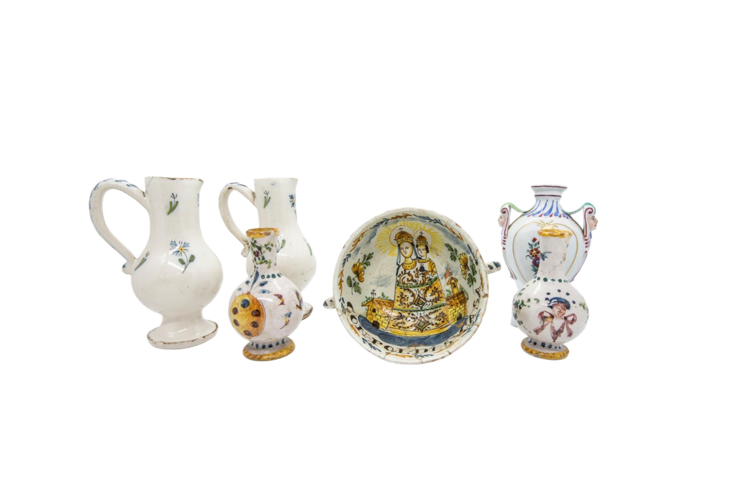 A GROUP OF SMALL FAIENCE ITEMS, MAINLY 18/19TH CENTURY, the lot includes a cup decorated with a - Image 3 of 3