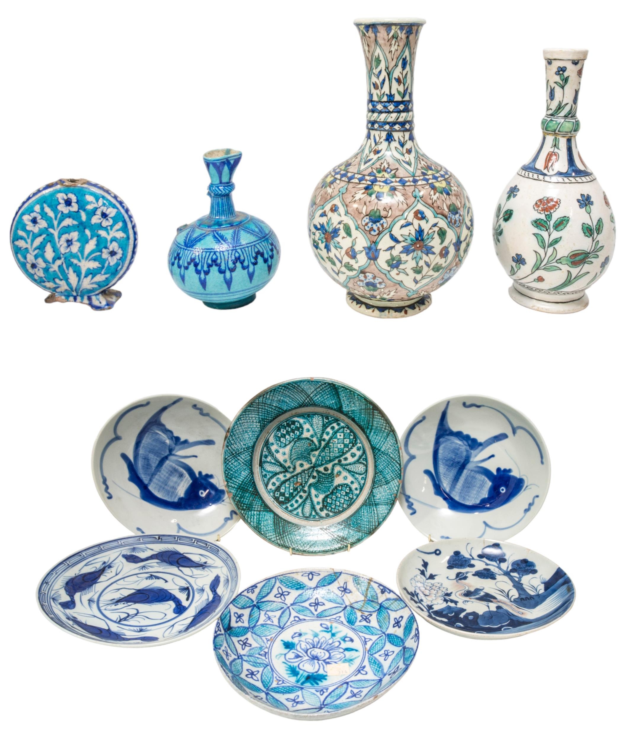 A GROUP OF IZNIK STYLE POTTERY WARE, NEAR EASTERN/PERSIAN, PREDOMINANTLY 19TH CENTURY, the lot