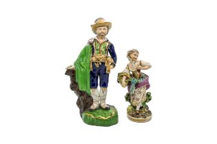 A DERBY FIGURE OF A FEMALE GARDENER Late 18th century, together with a Chamberlain figure of a