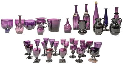 A LARGE MIXED GROUP OF AMETHYST GLASS WARES, 18TH/19TH CENTURY, the lot includes a good pair of