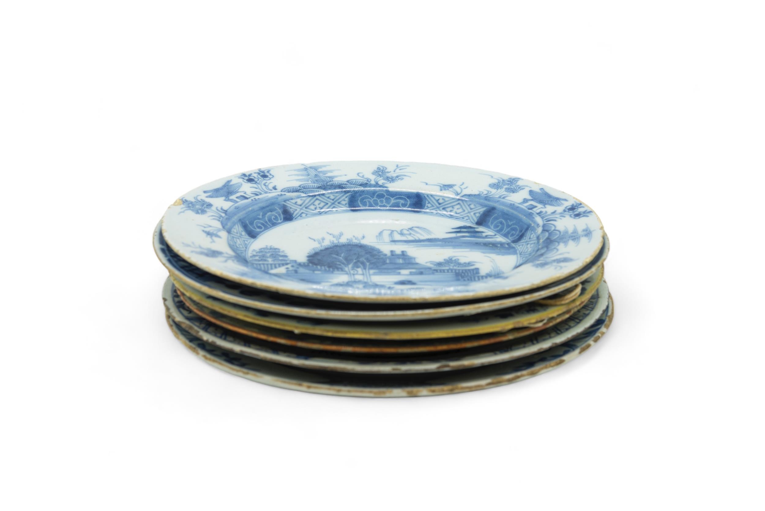 SIX DELFT PLATES 18th Century, one inscribed "T.M.LANE", 23cms wide - Image 6 of 7