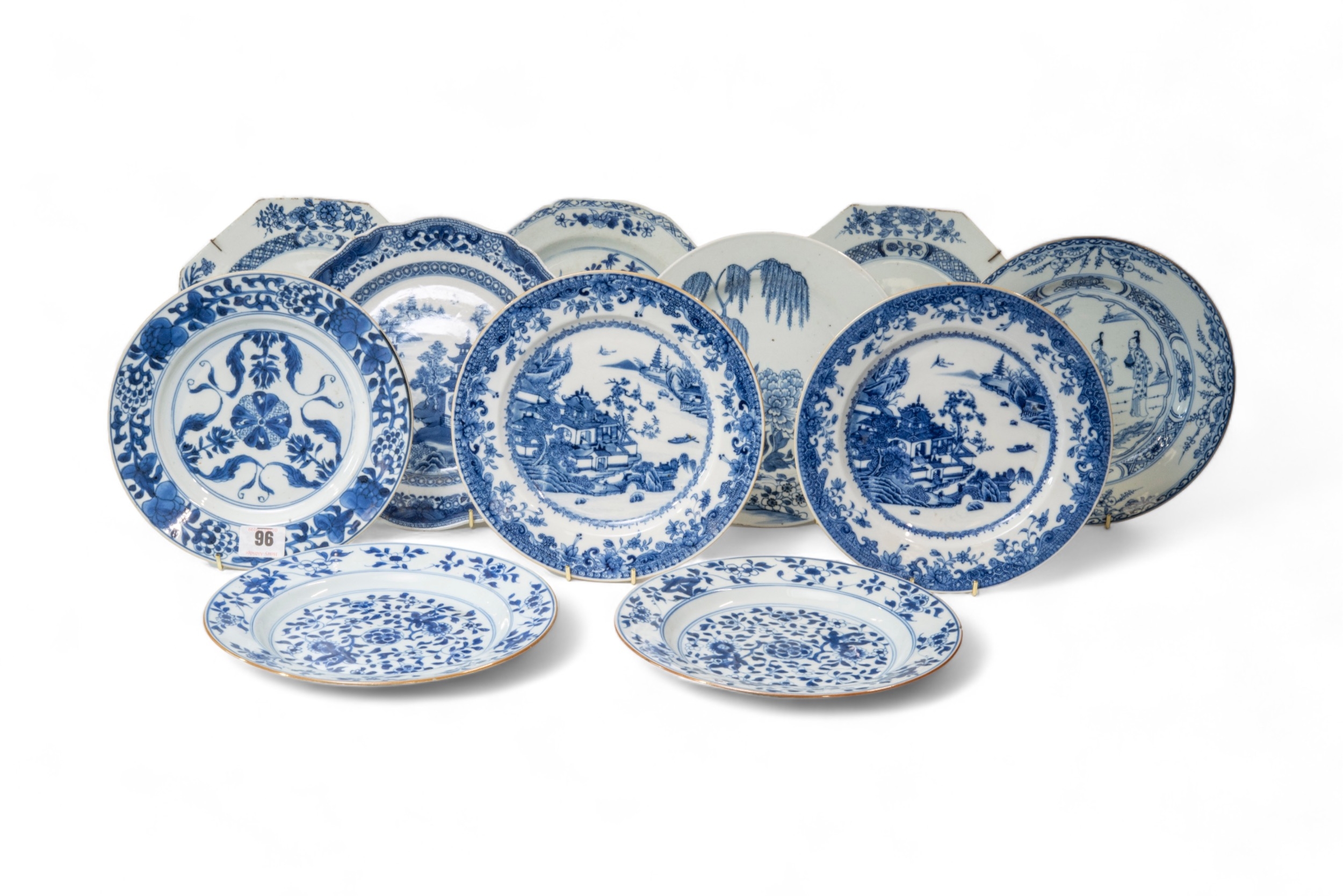 A SET OF NINE CHINESE BLUE AND WHITE DISHES QIANLONG PERIOD (1736-1795) 23cm diam; together with A