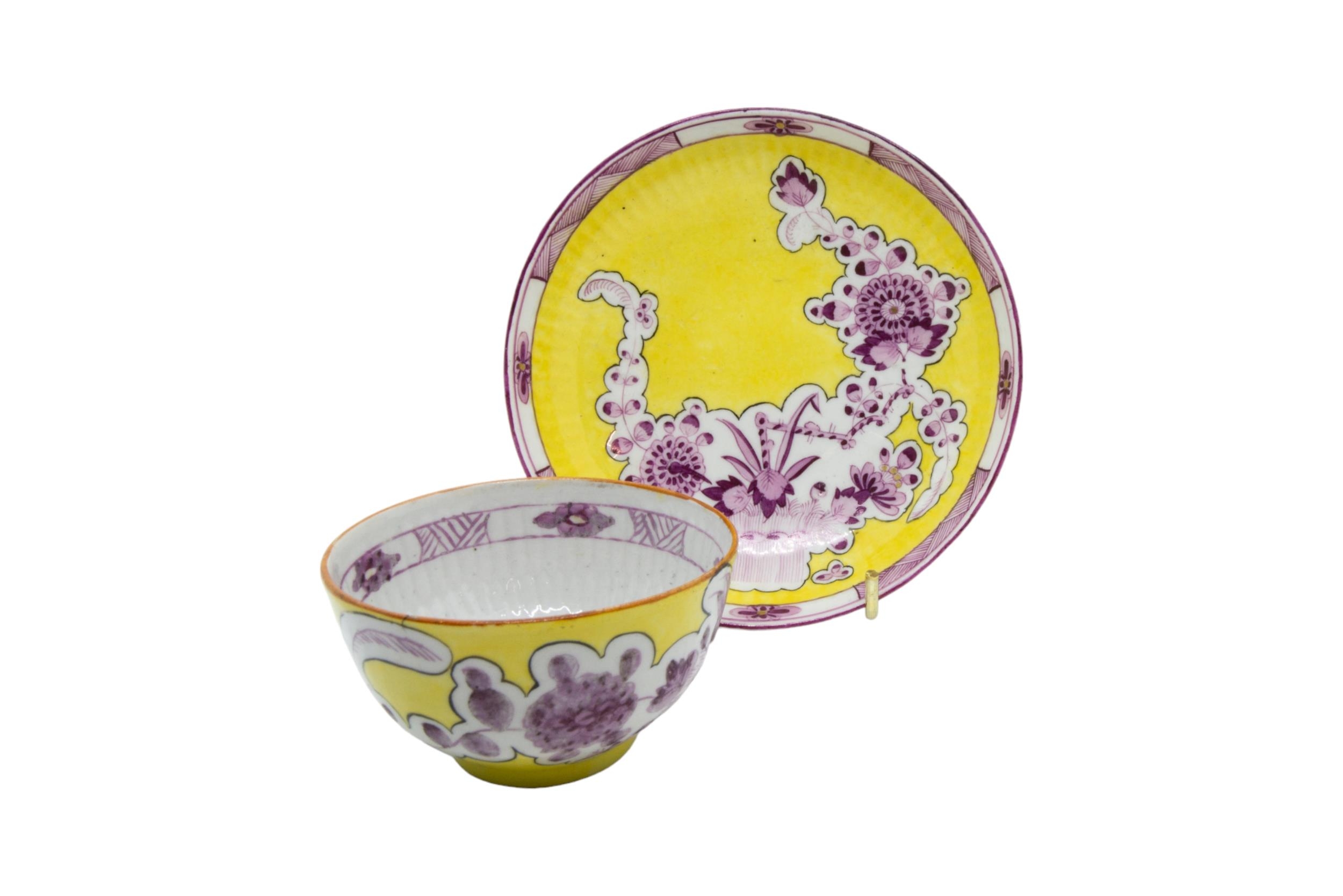 A MEISSEN CHAMBERSTICK AND MEISSEN CUP AND SAUCER, 18TH/19TH CENTURY, the lobed chamberstick painted - Image 3 of 7