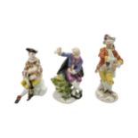 THREE MEISSEN FIGURES 18th century, tallest is 14cms high. (AF)