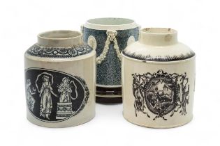 A CREAMWARE TEA CADDY Late 18th century, a pearlware example and a wedgwood variegated pot