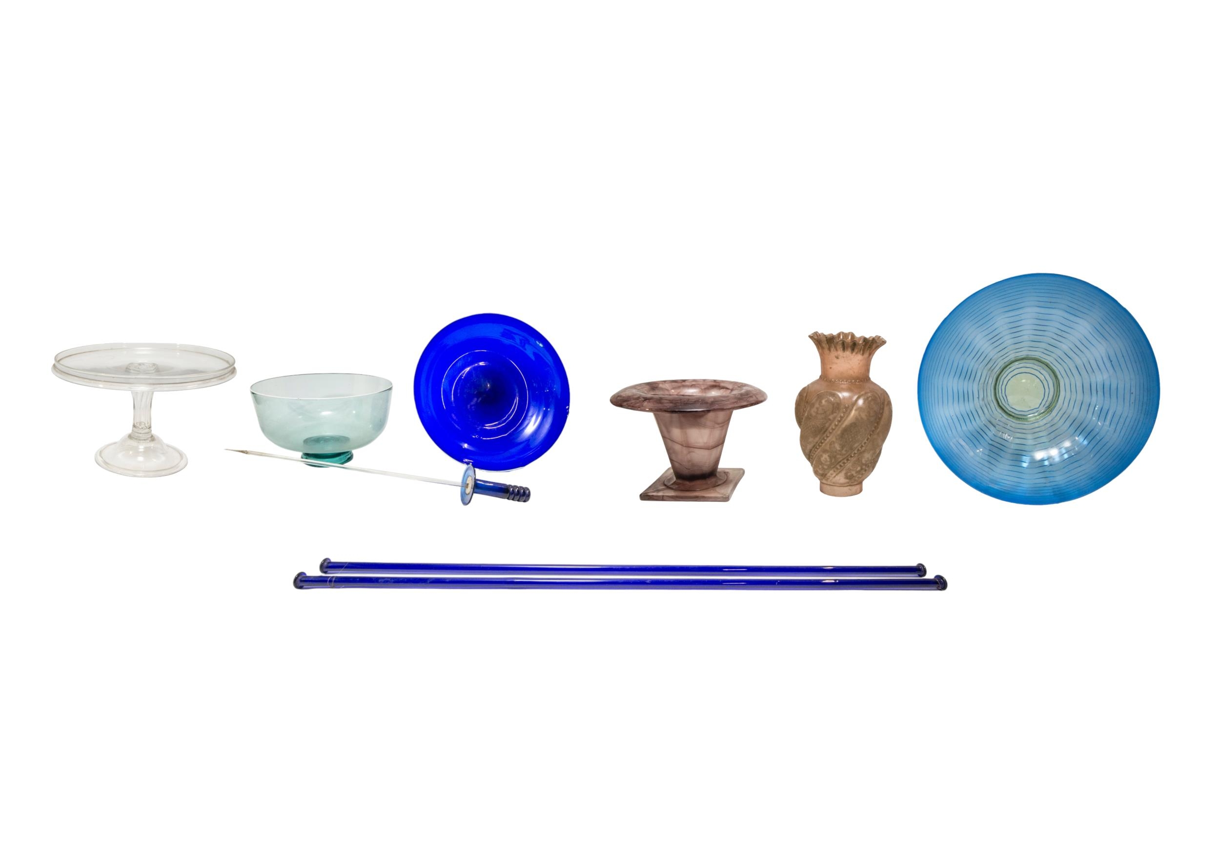 A MIXED GROUP OF VINTAGE GLASS WARE, the lot includes an 18th century tazza, elegant art deco