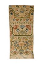 A 17TH CENTURY BAND SAMPLER the finely executed work with panels of flowers and meandering bands