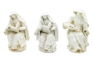 THREE FIGURES OF SEATED NUNS, PROBABLY BOW Circa 1760, 15.5cms high