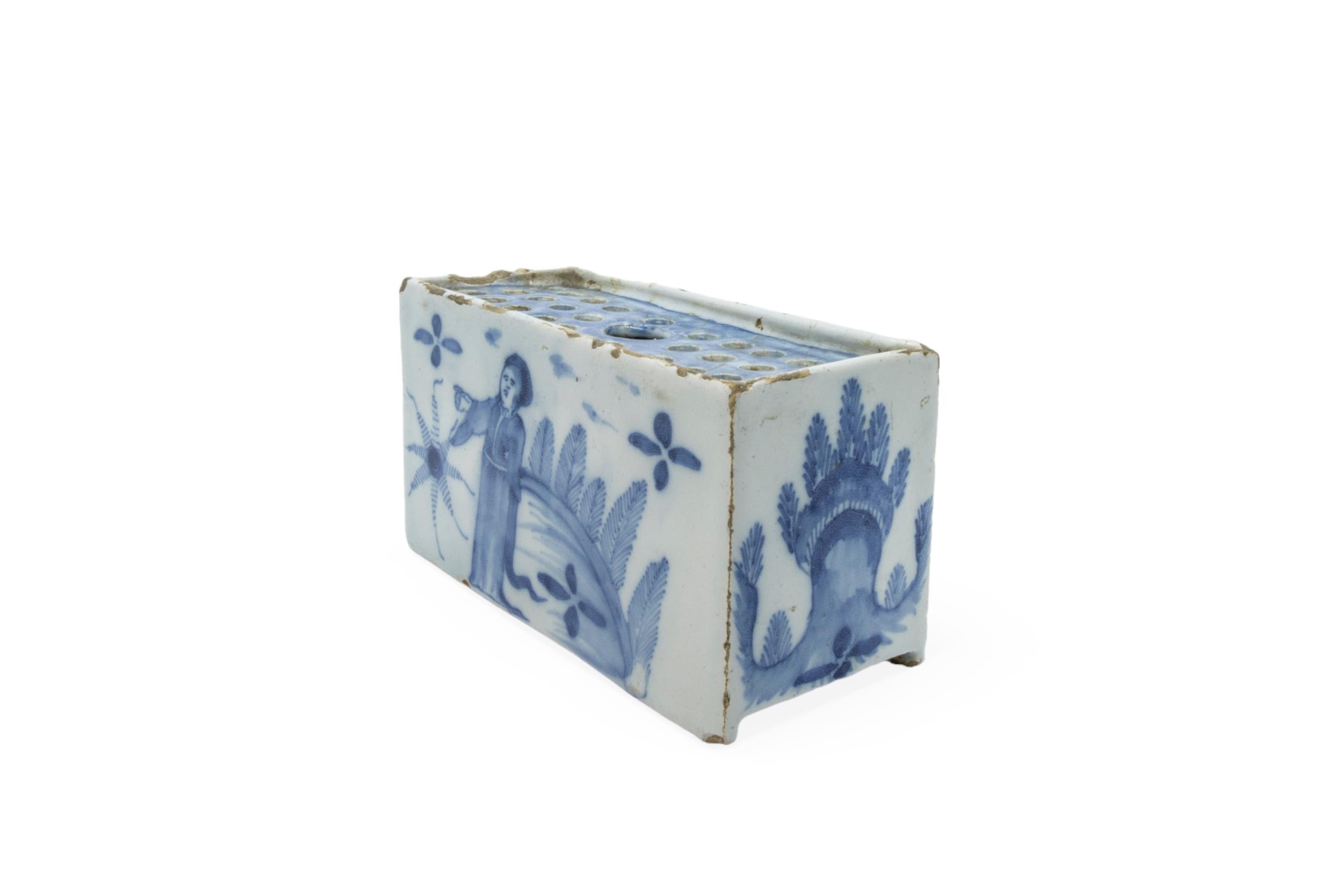 A DELFT FLOWER BRICK 18th century, 14cms wide and a polychrome tile - Image 2 of 3