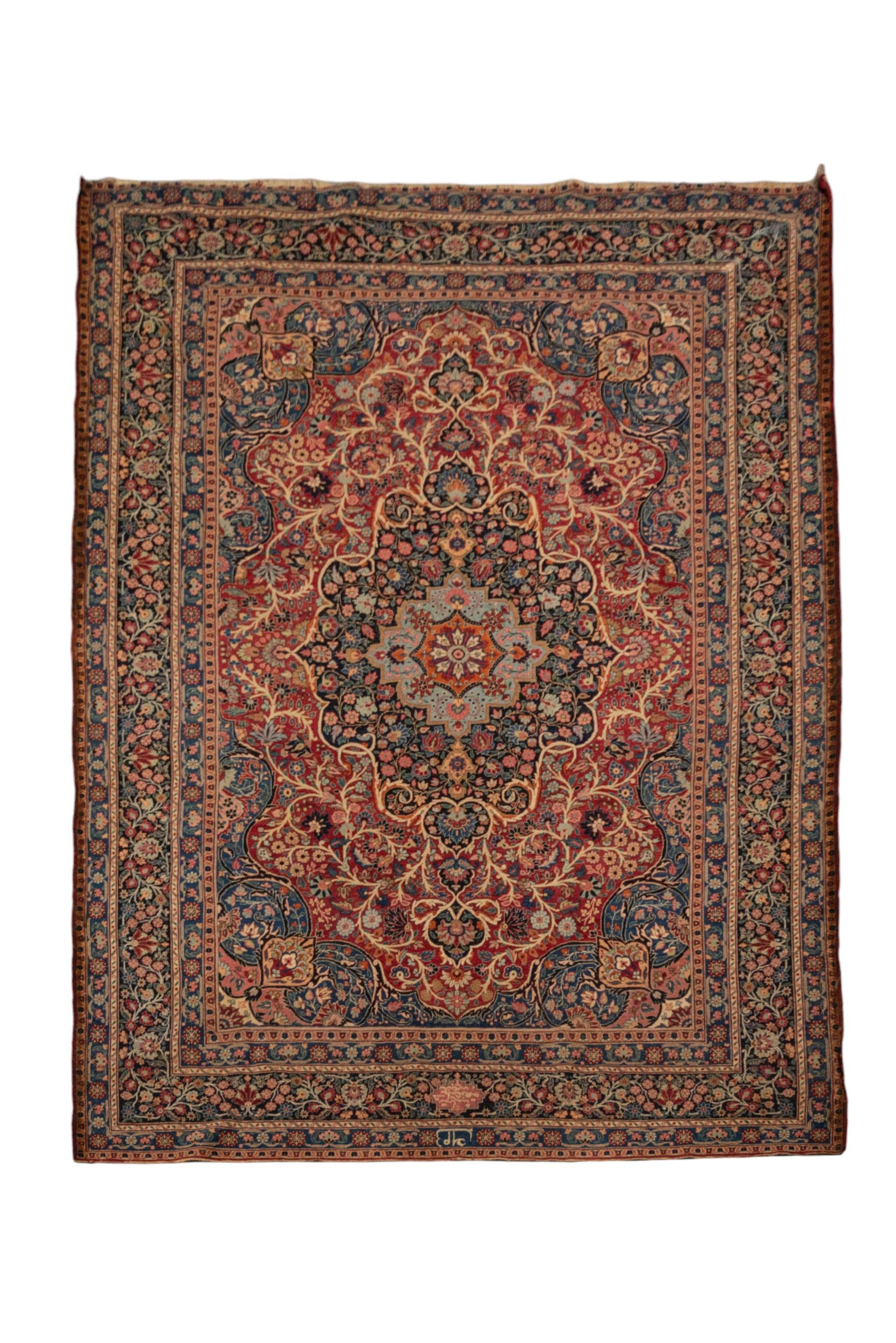 AN EXCEPTIONAL HAND KNOTTED PERSIAN RUG, LATE 19TH / EARLY 20TH CENTURY, probably Keshan, signed, - Image 2 of 3