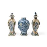 DE METAALE POT; A PAIR OF VASES 18th century, both marked to bases, 31cms high. Together with a
