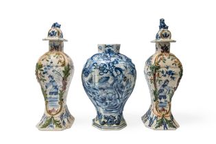 DE METAALE POT; A PAIR OF VASES 18th century, both marked to bases, 31cms high. Together with a